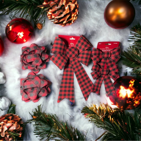 Buffalo Red Black Plaid Ribbon Bow Lot of 5 - Picture 5 of 5